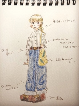 「Crisp（クリスプ）の丸バックルレザーベルト（ベルト）」を使った、しおさん（レディース・151cm）の秋コーディネート