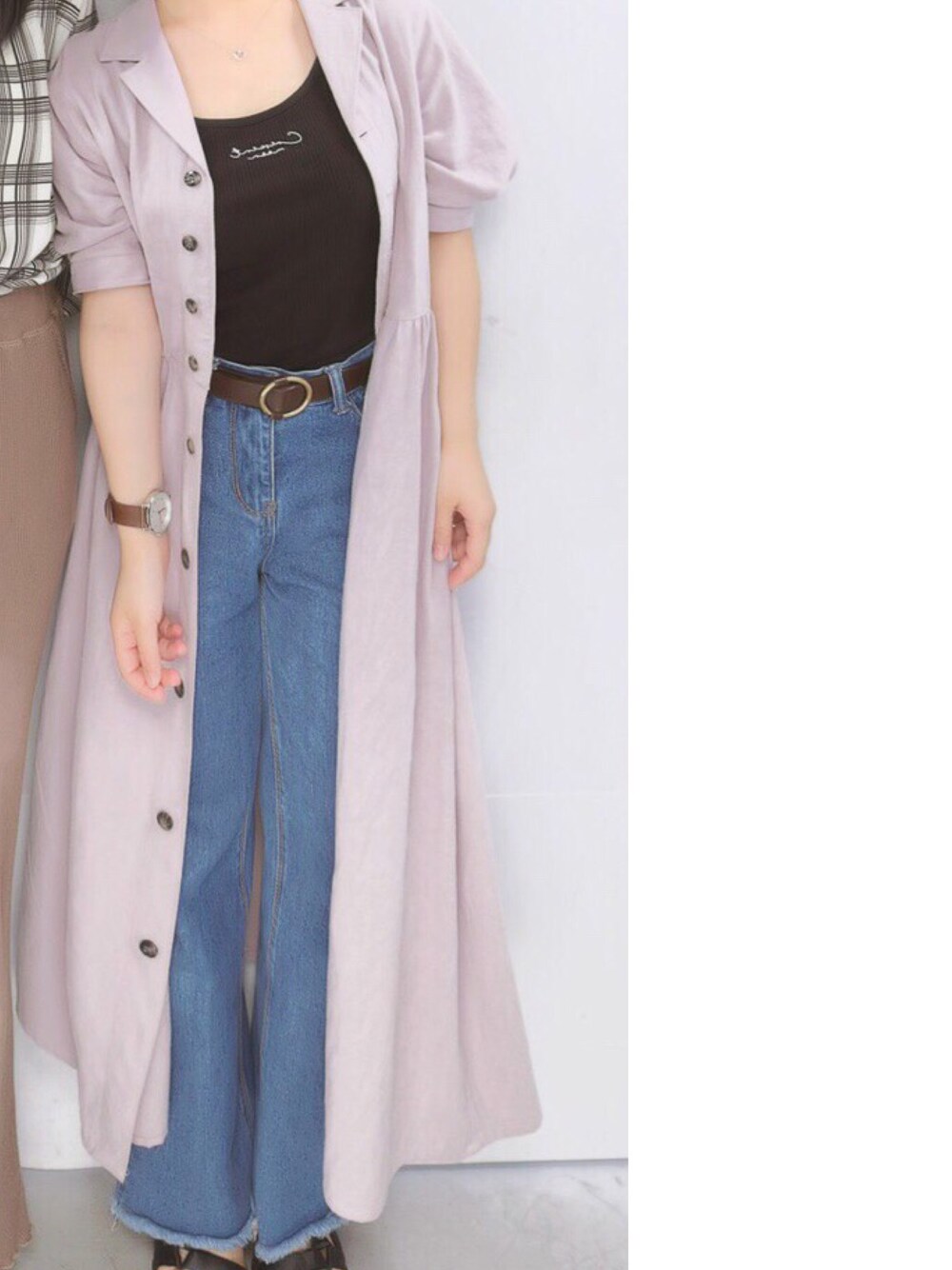 「179/WGの開襟シャツワンピース（シャツワンピース、パープル系）」を使った、nana*さん（レディース・153cm）の夏コーディネートの1枚目の写真
