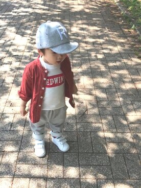 「1歳半」｜「アイテム（キャップ）」を使った、MINAT☺︎さん（キッズ・80cm）の春コーディネート