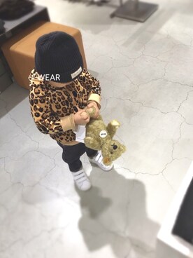 「Mini Rodini（ミニロディーニ）のアイテム（パーカー）」を使った、MINAT☺︎さん（キッズ・80cm）の冬コーディネート