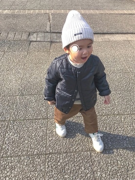 「ARCH & LINE（アーチアンドライン）のアイテム（帽子）」を使った、MINAT☺︎さん（キッズ・80cm）の冬コーディネート