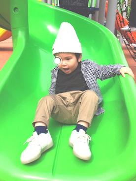 「ARCH & LINE（アーチアンドライン）のアイテム（帽子）」を使った、MINAT☺︎さん（キッズ・74cm）の夏コーディネート