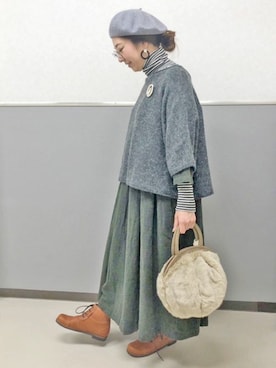 「アイテム（ワンピース/ドレス、グリーン系）」を使った、staff-TUさん（レディース・158cm）の秋コーディネート