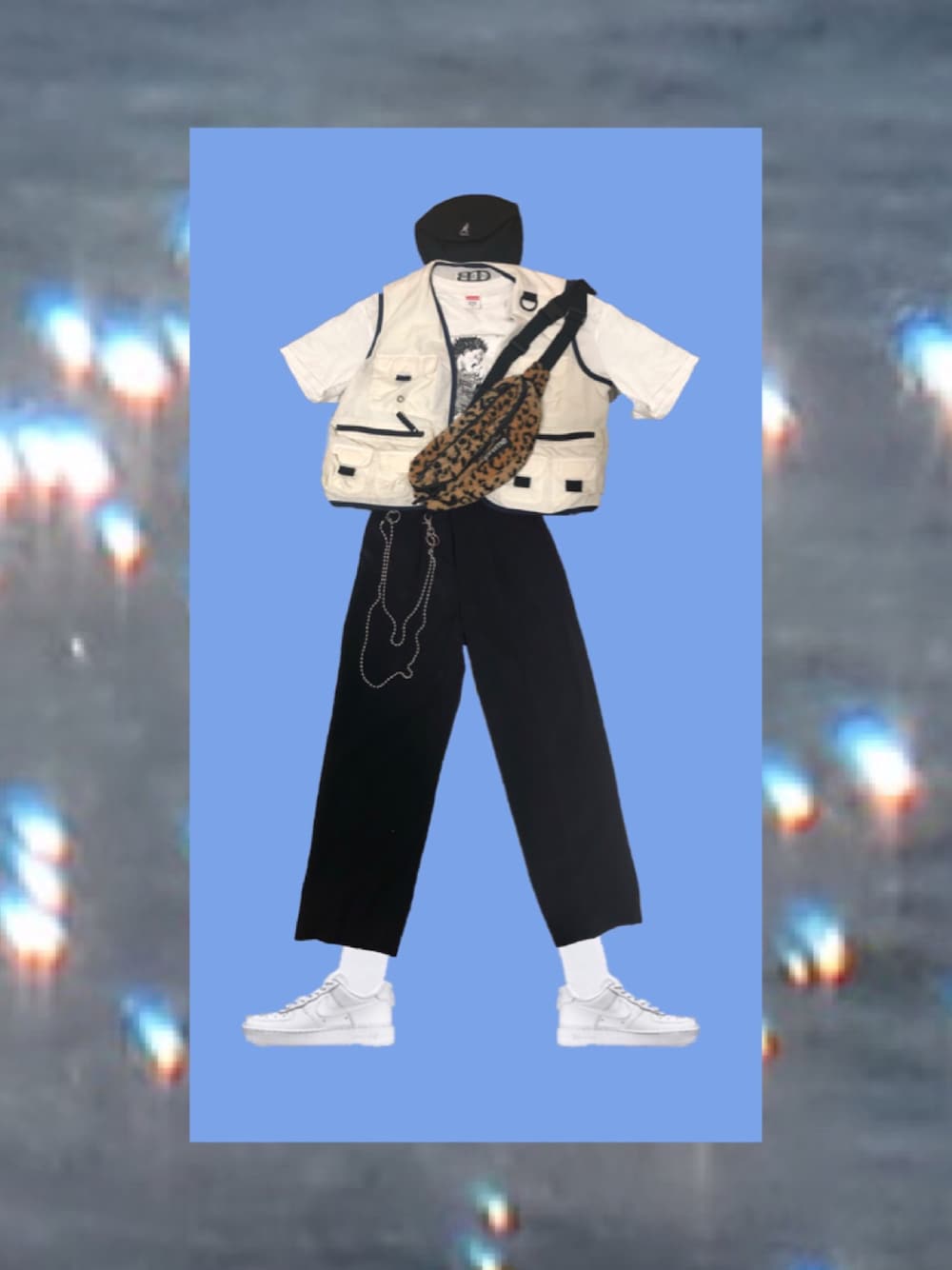 「Taiwan、supreme akira、supreme、KANGOL、NIKE、vintage」｜「KANGOLのアイテム（ハンチング/ベレー帽、グレー系）」を使った、Liuさん（レディース・158cm）の夏コーディネートの1枚目の写真