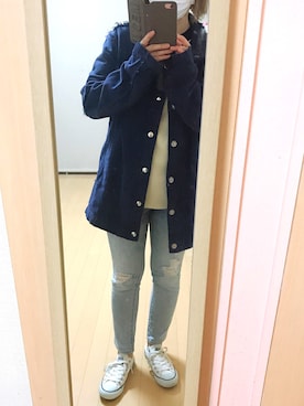 「スキニーデニム」｜「アイテム（カバーオール）」を使った、misamisa11さん（レディース・155cm）の春コーディネート