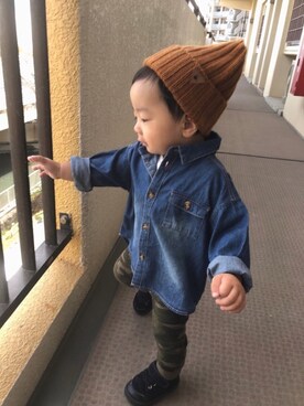 「BREEZE（ブリーズ）のアイテム（ニットキャップ/ビーニー）」を使った、yo_yoさん（キッズ・80cm）の秋コーディネート