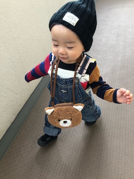 「OSHKOSH（オシュコシュ）のアイテム（サロペット/オーバーオール）」を使った、yo_yoさん（キッズ・80cm）の秋コーディネート