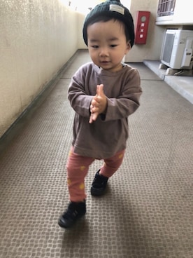 「DAISO（DAISO）のアイテム（帽子）」を使った、yo_yoさん（キッズ・80cm）の秋コーディネート