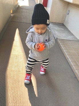 「DAISO（DAISO）のアイテム（帽子）」を使った、yo_yoさん（キッズ・80cm）の秋コーディネート