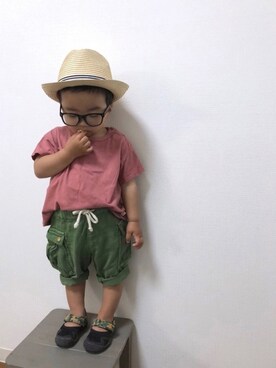 「BIG FIELD（ビッグフィールド）のアイテム（パンツ）」を使った、yo_yoさん（キッズ・80cm）の春コーディネート