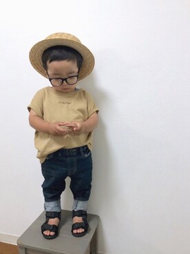 「no brand（ノーブランド）のアイテム（帽子）」を使った、yo_yoさん（キッズ・80cm）の夏コーディネート
