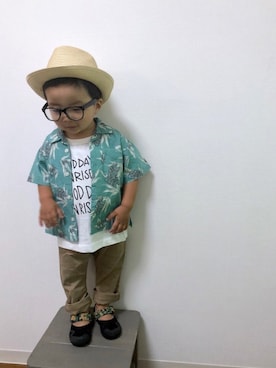「petit main（プティマイン）のアイテム（トップス）」を使った、yo_yoさん（キッズ・80cm）の夏コーディネート