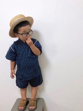 「no brand（ノーブランド）のアイテム（帽子）」を使った、yo_yoさん（キッズ・74cm）の夏コーディネート