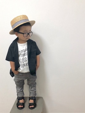 「no brand（ノーブランド）のアイテム（帽子）」を使った、yo_yoさん（キッズ・74cm）の夏コーディネート