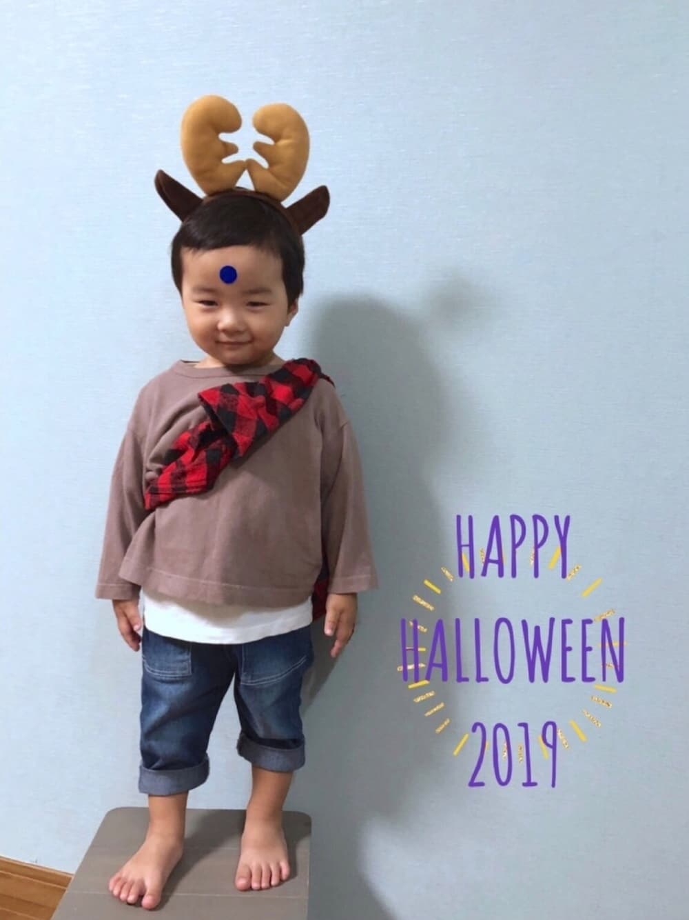 「wearhalloween2019、ハロウィン、仮装、せんとくん、2歳、男の子、たすき掛け、チェックシャツ」｜「正解‼️のアイテム（その他、その他）」を使った、yo_yoさん（キッズ・80cm）の秋コーディネートの1枚目の写真