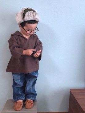 「アイテム（モカシン/デッキシューズ）」を使った、yo_yoさん（キッズ・80cm）の秋コーディネート