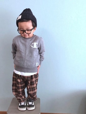 「BIG FIELD（ビッグフィールド）のアイテム（スウェット）」を使った、yo_yoさん（キッズ・80cm）の秋コーディネート