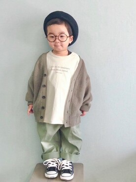 「部屋撮り」｜「アイテム（ハンチング/ベレー帽）」を使った、yo_yoさん（キッズ・90cm）の春コーディネート
