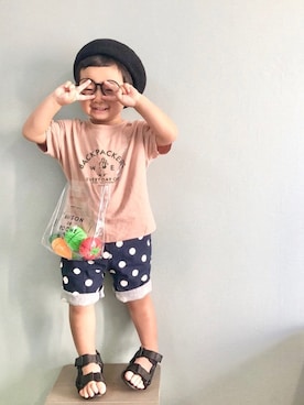 「水玉」｜「アイテム（ハンチング/ベレー帽）」を使った、yo_yoさん（キッズ・90cm）の夏コーディネート