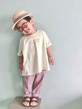 「no brand（ノーブランド）のアイテム（帽子）」を使った、yo_yoさん（キッズ・90cm）の夏コーディネート