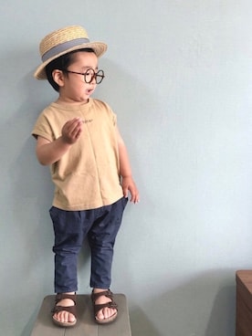 「no brand（ノーブランド）のアイテム（帽子）」を使った、yo_yoさん（キッズ・90cm）の夏コーディネート