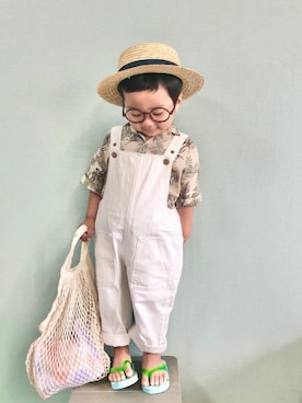 「ZARA KIDSのアイテム（サロペット/オーバーオール）」を使った、yo_yoさん（キッズ・90cm）の夏コーディネート