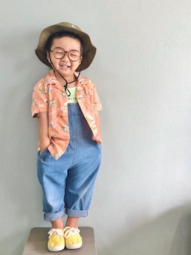 「アイテム（スリッポン、イエロー系）」を使った、yo_yoさん（キッズ・90cm）の夏コーディネート