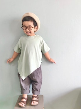 「アシンメトリー」｜「アイテム（ハンチング/ベレー帽）」を使った、yo_yoさん（キッズ・90cm）の夏コーディネート