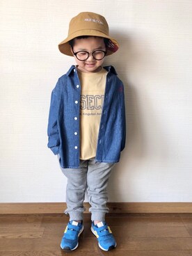 「FRUIT OF THE LOOM（フルーツオブザルーム）のアイテム（帽子）」を使った、yo_yoさん（キッズ・90cm）の春コーディネート
