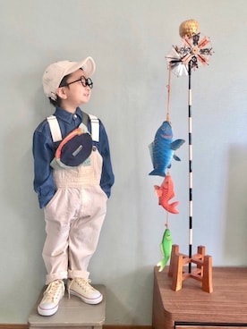 「こどもの日」｜「アイテム（サロペット/オーバーオール）」を使った、yo_yoさん（キッズ・100cm）の春コーディネート