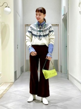 「アイテム（ハンドバッグ、グリーン系）」を使った、izumi  ishiketaさん（レディース・156cm）の冬コーディネート