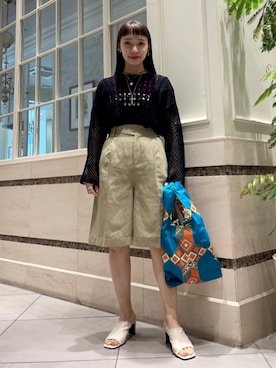 「透かし編みニット」｜izumi  ishiketaさん（レディース・156cm）の夏コーディネート