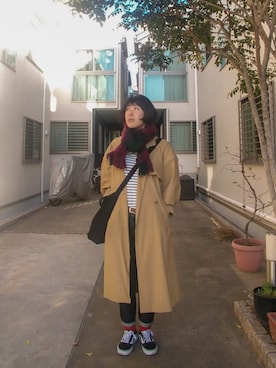 「2018マイベストコーデ」｜「アイテム（トレンチコート）」を使った、おぐらのゆみさんさん（レディース・165cm）の冬コーディネート