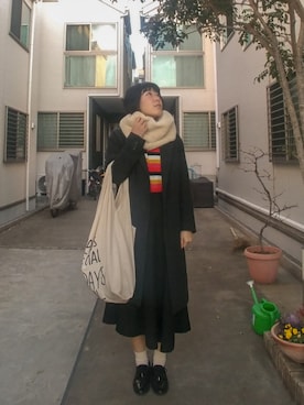 「TODAY'S SPECIAL（トゥデイズスペシャル）のMARCHE BAG/マルシェバッグ（エコバッグ/サブバッグ）」を使った、おぐらのゆみさんさん（レディース・165cm）の冬コーディネート