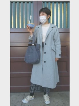 「2021年」｜「アイテム（ステンカラーコート）」を使った、おぐらのゆみさんさん（レディース・165cm）の冬コーディネート