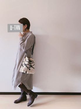 「JOURNAL STANDARD relume（ジャーナルスタンダード　レリューム）のアイテム（シャツワンピース）」を使った、u-tanさん（レディース・168cm）の冬コーディネート