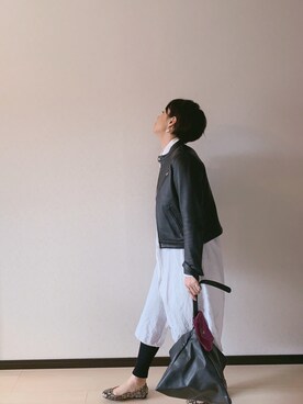 「パイソン柄」｜「アイテム（ライダースジャケット）」を使った、u-tanさん（レディース・168cm）の春コーディネート