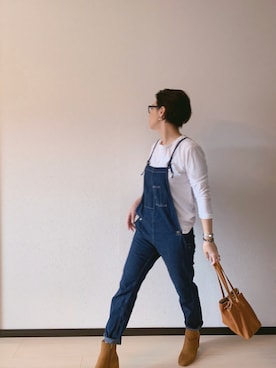 「Johnbull Private labo（ジョンブルプライベートラボ）のアイテム（サロペット/オーバーオール）」を使った、u-tanさん（レディース・168cm）の春コーディネート