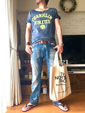 「アイテム（ビーチサンダル）」を使った、O.takahiro👖さん（メンズ・181cm・40代）の夏コーディネート