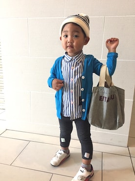 「no brand（ノーブランド）のアイテム（シャツ/ブラウス、ブルー系）」を使った、a3s4mamさん（キッズ・125cm）の夏コーディネート