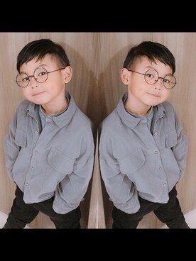 「otonadekodomoのアイテム（シャツ/ブラウス、グレー系）」を使った、a3s4mamさん（キッズ・125cm）の夏コーディネート