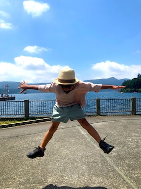 「otonadekodomoのアイテム（Tシャツ/カットソー、ベージュ系）」を使った、a3s4mamさん（キッズ・125cm）の夏コーディネート