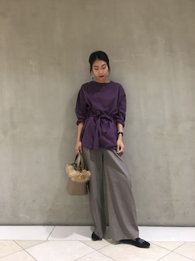「BEAUTY&YOUTH UNITED ARROWS（ビューティーアンドユースユナイテッドアローズ）のアイテム（Tシャツ/カットソー、パープル系）」を使った、Shiori Kotedaさん（レディース・169cm）の秋コーディネート