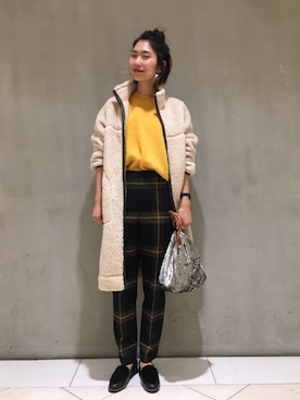 「BEAUTY&YOUTH UNITED ARROWS（ビューティーアンドユースユナイテッドアローズ）のBY∴ タータンチェックトラウザー（その他パンツ、ベージュ系）」を使った、Shiori Kotedaさん（レディース・169cm）の秋コーディネート