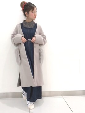TOSHIBE KAYOKOさんの「ファーポケット付きノーカラーコート」を使ったコーディネート