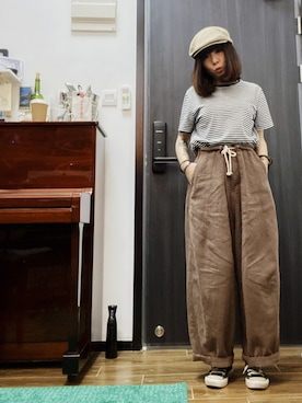 「BRIXTON（ブリクストン）のアイテム（ハンチング/ベレー帽）」を使った、stminorさん（レディース・153cm）の春コーディネート