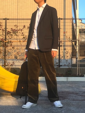 「アイテム（テーラードジャケット、ブラウン系）」を使った、ぐるぐるさん（メンズ・171cm）の秋コーディネート
