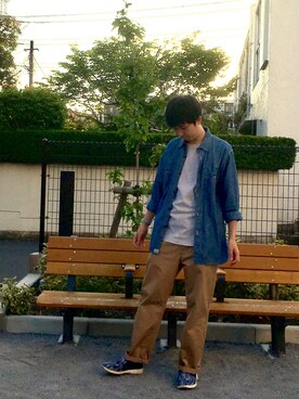 「アイテム（スリッポン）」を使った、ぐるぐるさん（メンズ・171cm・20代）の春コーディネート