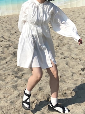 「海」｜「アイテム（シャツワンピース）」を使った、ささん（レディース・164cm）の夏コーディネート