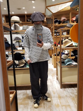 「KANGOL（カンゴール）のアイテム（ハンチング/ベレー帽）」を使った、くすくすさん（メンズ・167cm）の春コーディネート